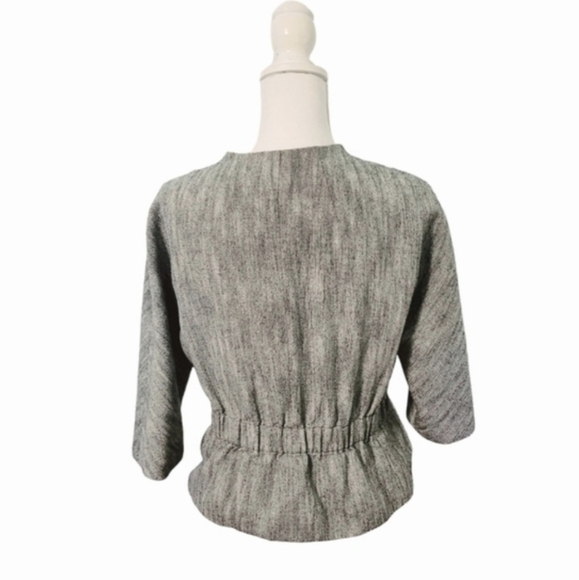 Women's Talbots Gray and Black Tweed 3/4 Sleeve Blazer With Ribbon Belt Size 12 - Picture 2 of 7